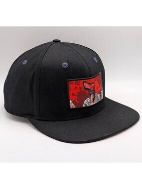 Chainsaw Man Anime Crunchyroll Patch Hat Flat Bill Cap Black Purple Red Horror